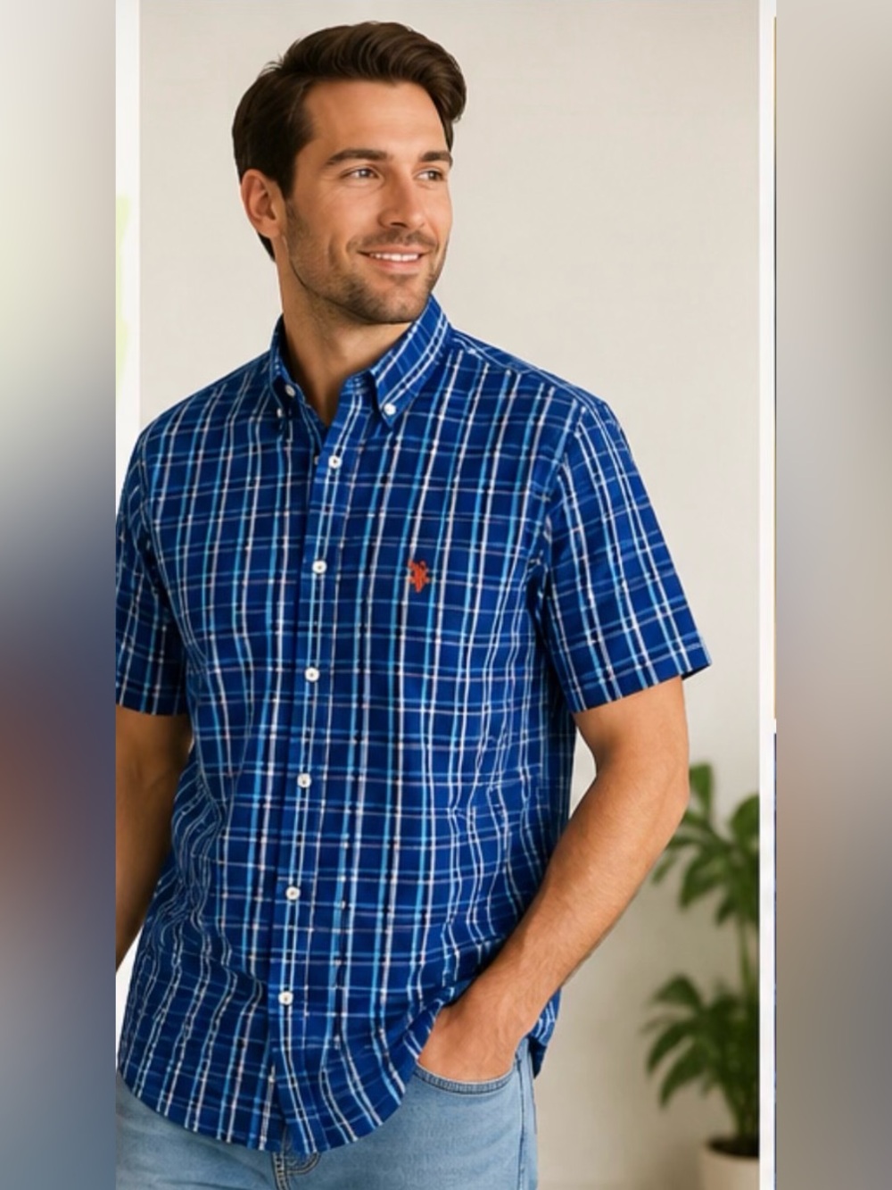 U.S. Polo Assn. Blue Plaid Short-Sleeve Button-Down Shirt